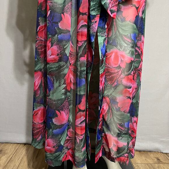 Vintage Georgette Trabolsi Floral Pink Purple Sheer Robe Sz-Small/Medium - Picture 4 of 11